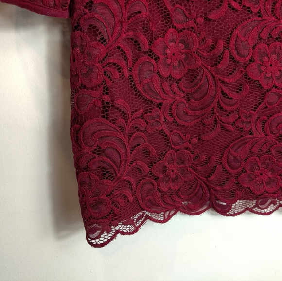 Roz & Ali Dressbarn Lace Blouse 3/4 Sleeve Dark Cherry Red Size 2X - Picture 6 of 10